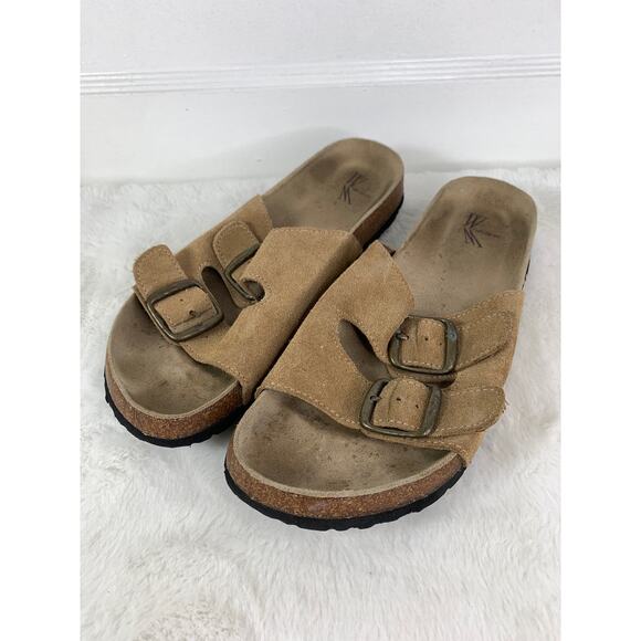 White Mountain Sandals Women’s Tan Leather Strap Cork Footbed Size 9B - Picture 1 of 9